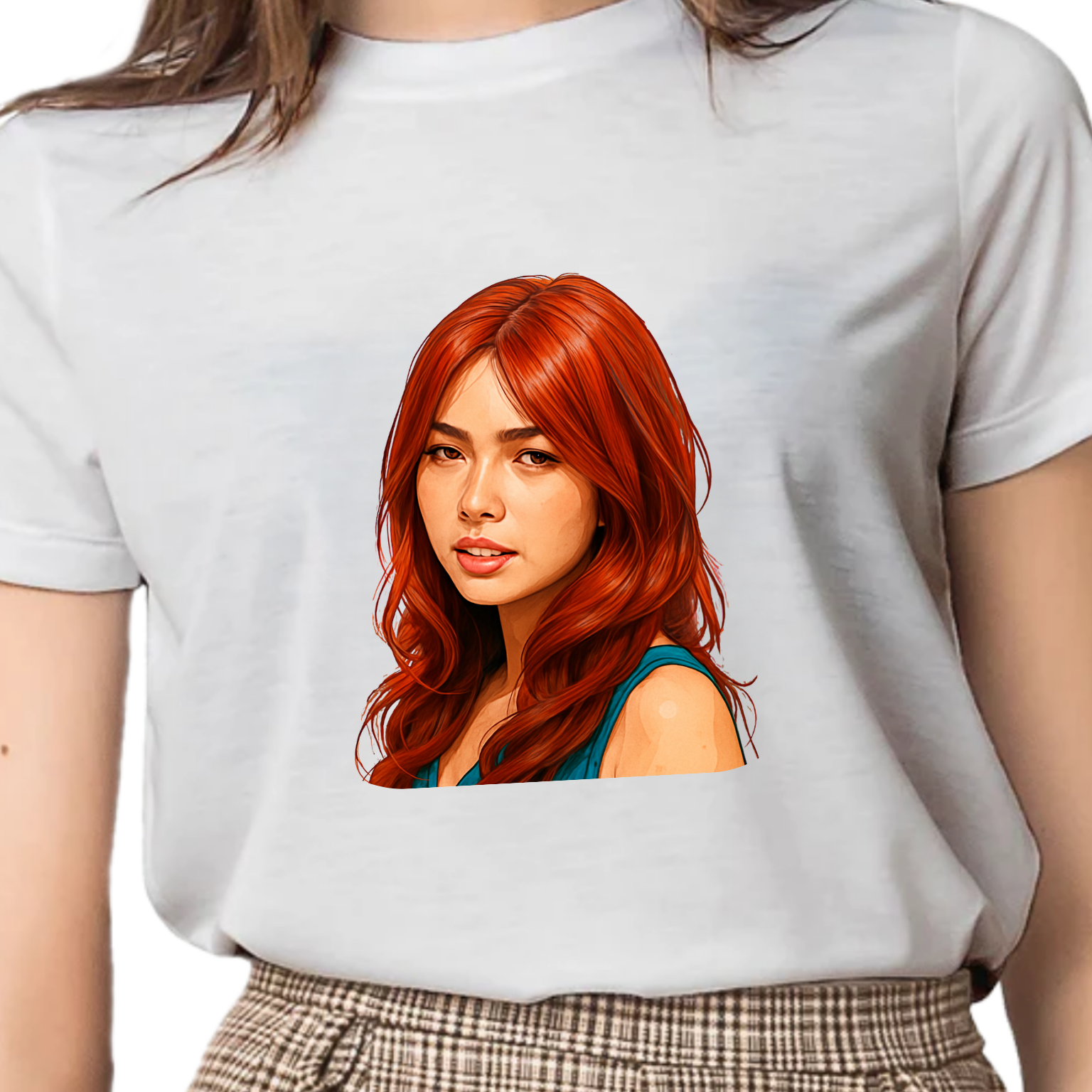 Playera personalizada artística para mujer – Estilo único y duradero. Transforma tu retrato en una obra de arte con esta playera personalizada de alta calidad.