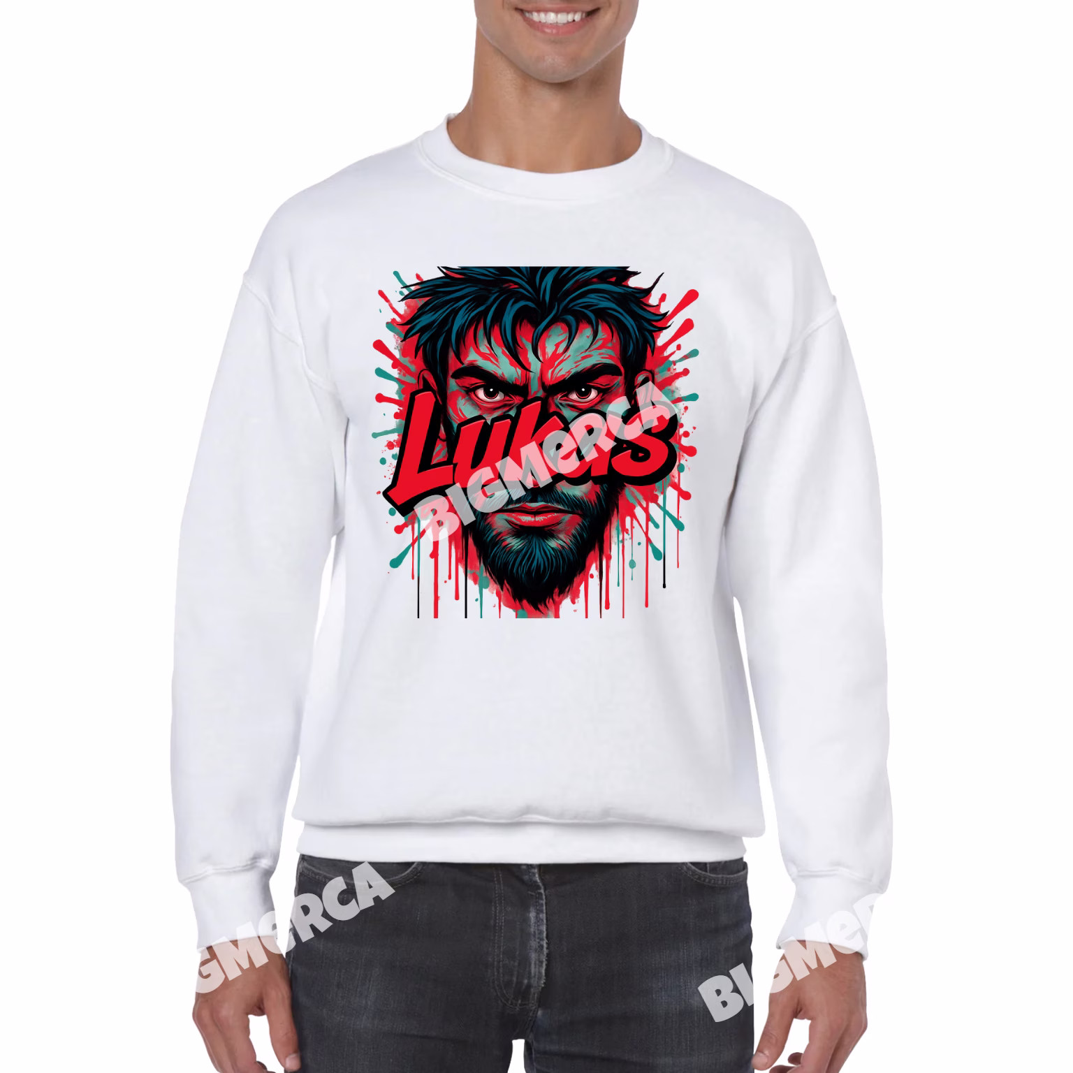 Haz que tu estilo hable por ti con esta sudadera personalizada para hombre, diseñada con un impactante arte tipo graffiti que incluye tu nombre al frente en una explosión de color y actitud urbana.