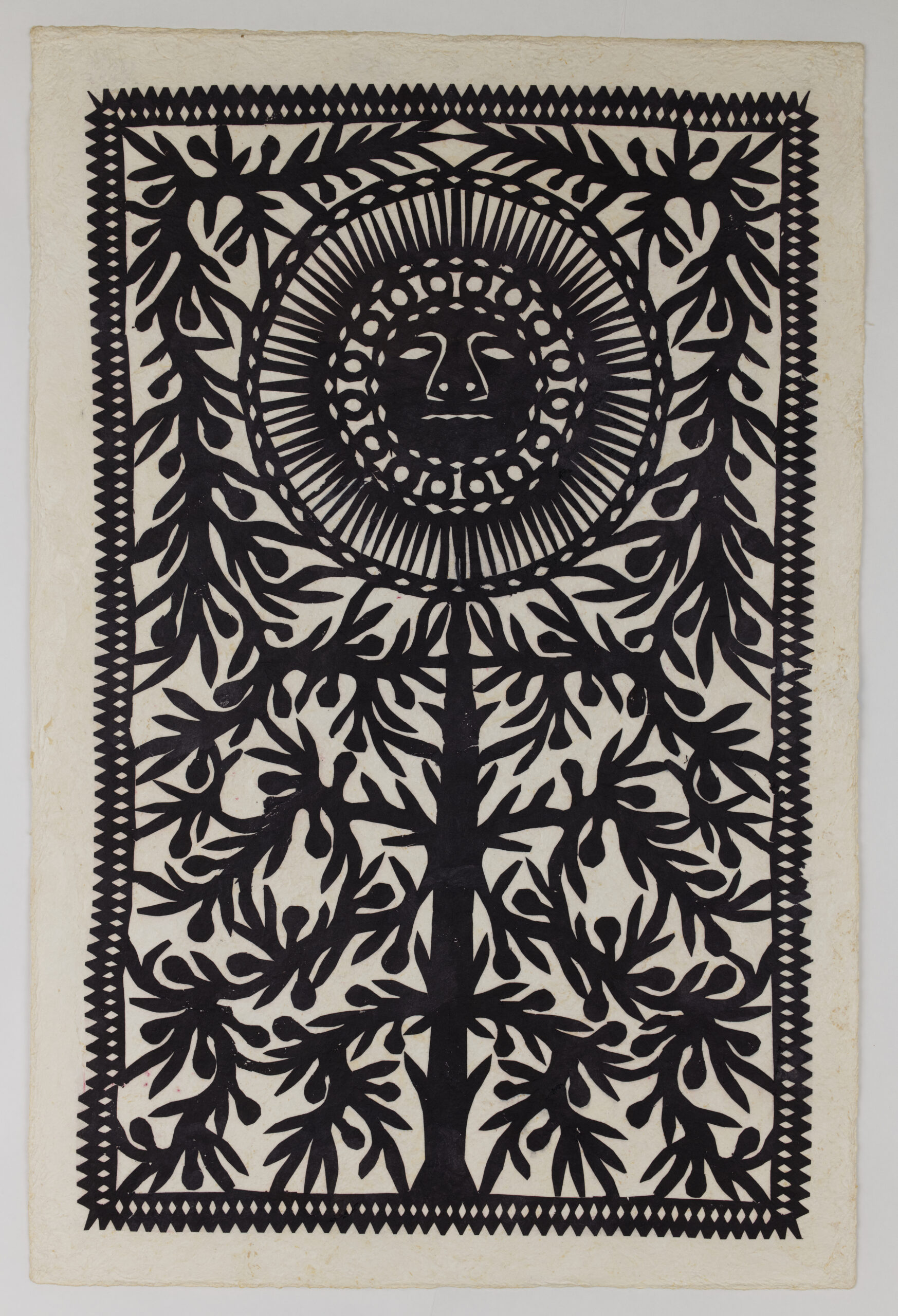 Mexican Folk Art Painting Indigenous Artwork | Deity's Face in Navy Blue