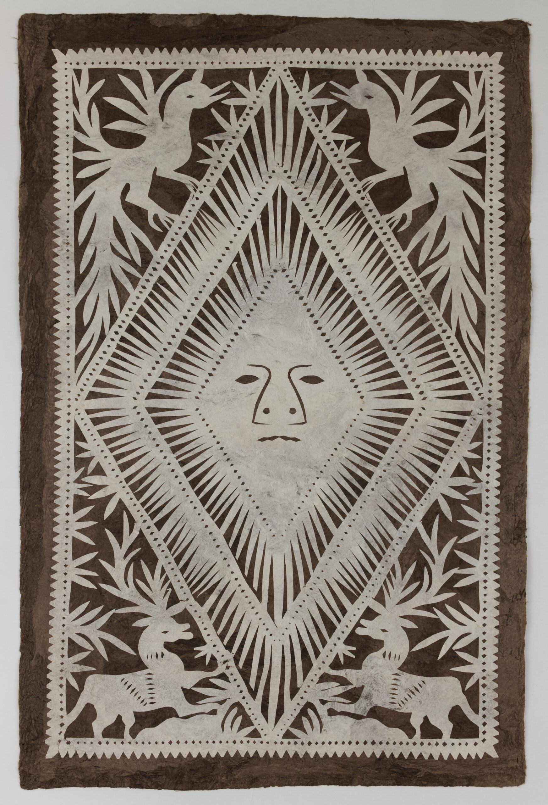 Mexican Folk Art Painting Indigenous Artwork | Deity's Face with Deers and Birds