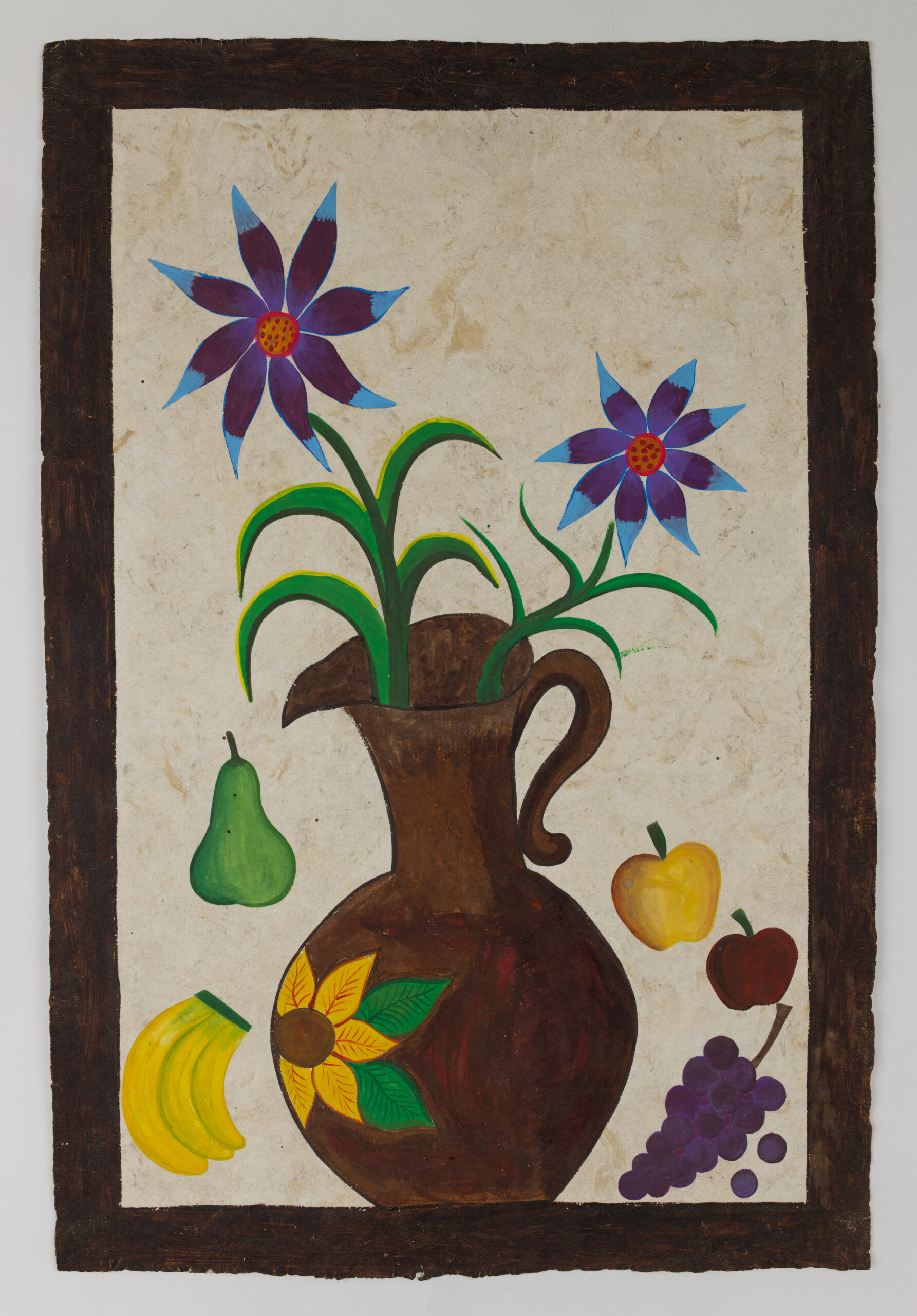 Mexican Folk Art Painting Indigenous Artwork Vase with Flowers and Fruit